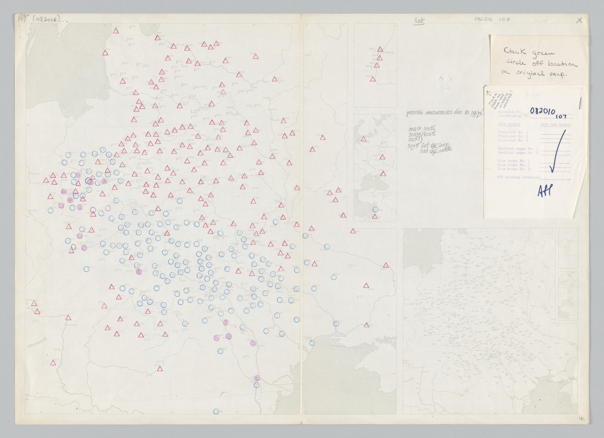 Map with blue and red markings